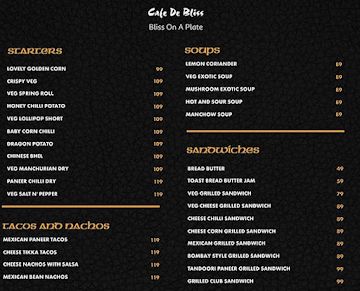 Cafe De Bliss menu 