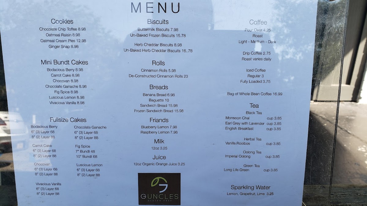 Guncles Gluten Free gluten-free menu