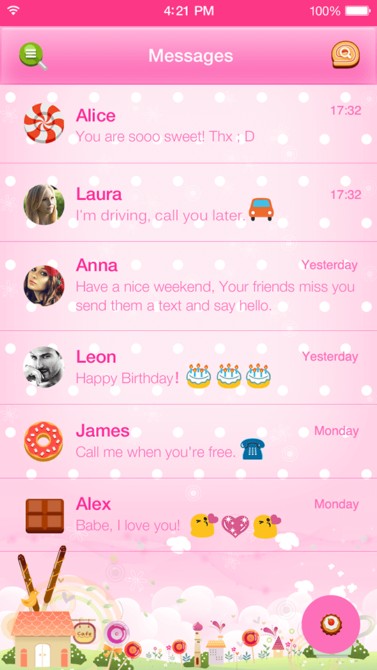 Candy Messages Theme Screen 2