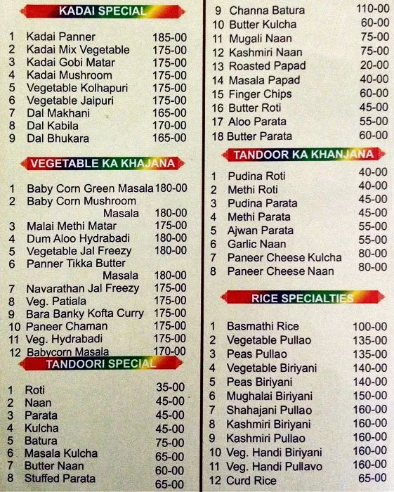 New Shanthi Sagar menu 