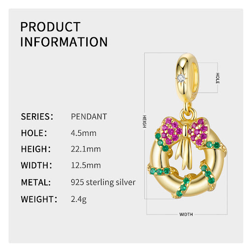 Title 14, Christmas Beaded Pendant S925 Sterling Silver F...