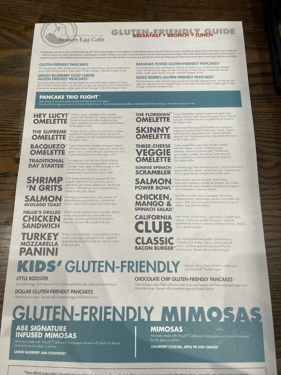 Another Broken Egg Cafe gluten-free menu