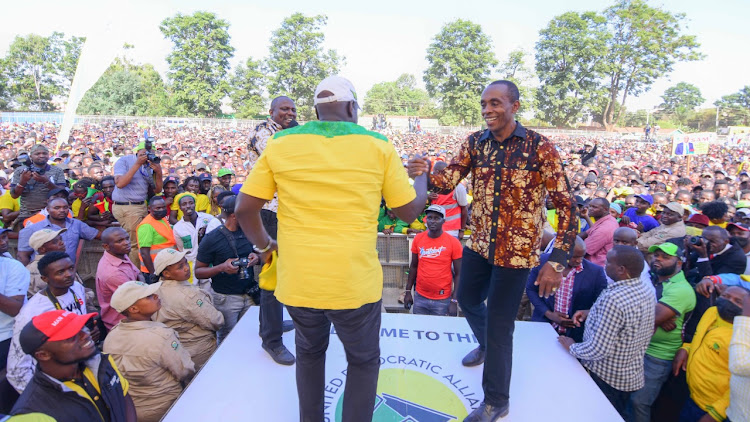 Kiambu Senator Kimani Wamatangi joins Deputy President William Ruto's party UDA at Thika Stadium on March 13, 2022.