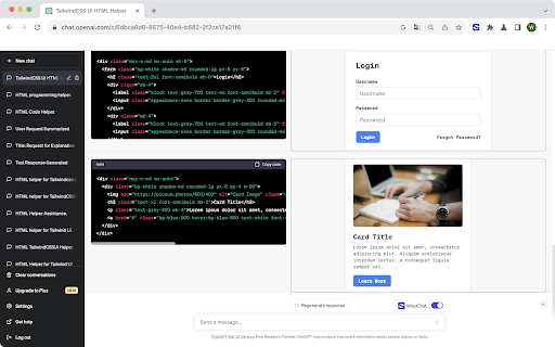 WindChat-ChatGPT Tailwind CSS React Previewer