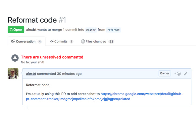 GitHub PR Comment Tracker chrome extension