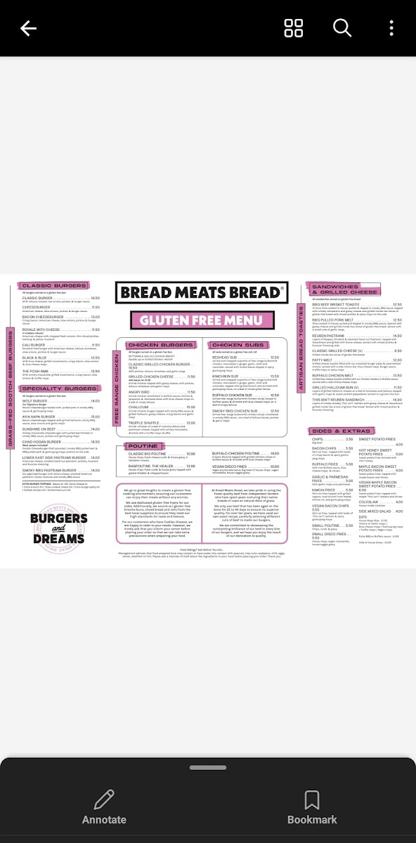 Bread Meats Bread gluten-free menu