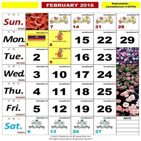 Calendar 2016 - Malaysia