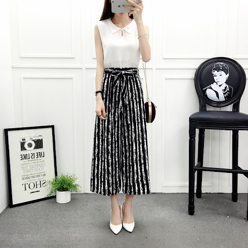 Title 2, Cropped Pants Casual Wide-leg Black and White S...