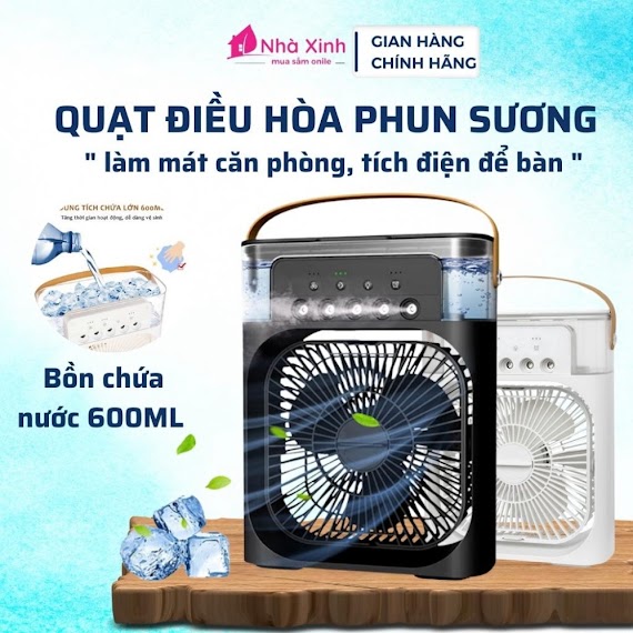 Quạt Điều Hòa Hơi Nước Mini, Quạt Phun Sương Mini Để Bàn 3 Chế Độ Phun Sương Bình Chứa 600Ml