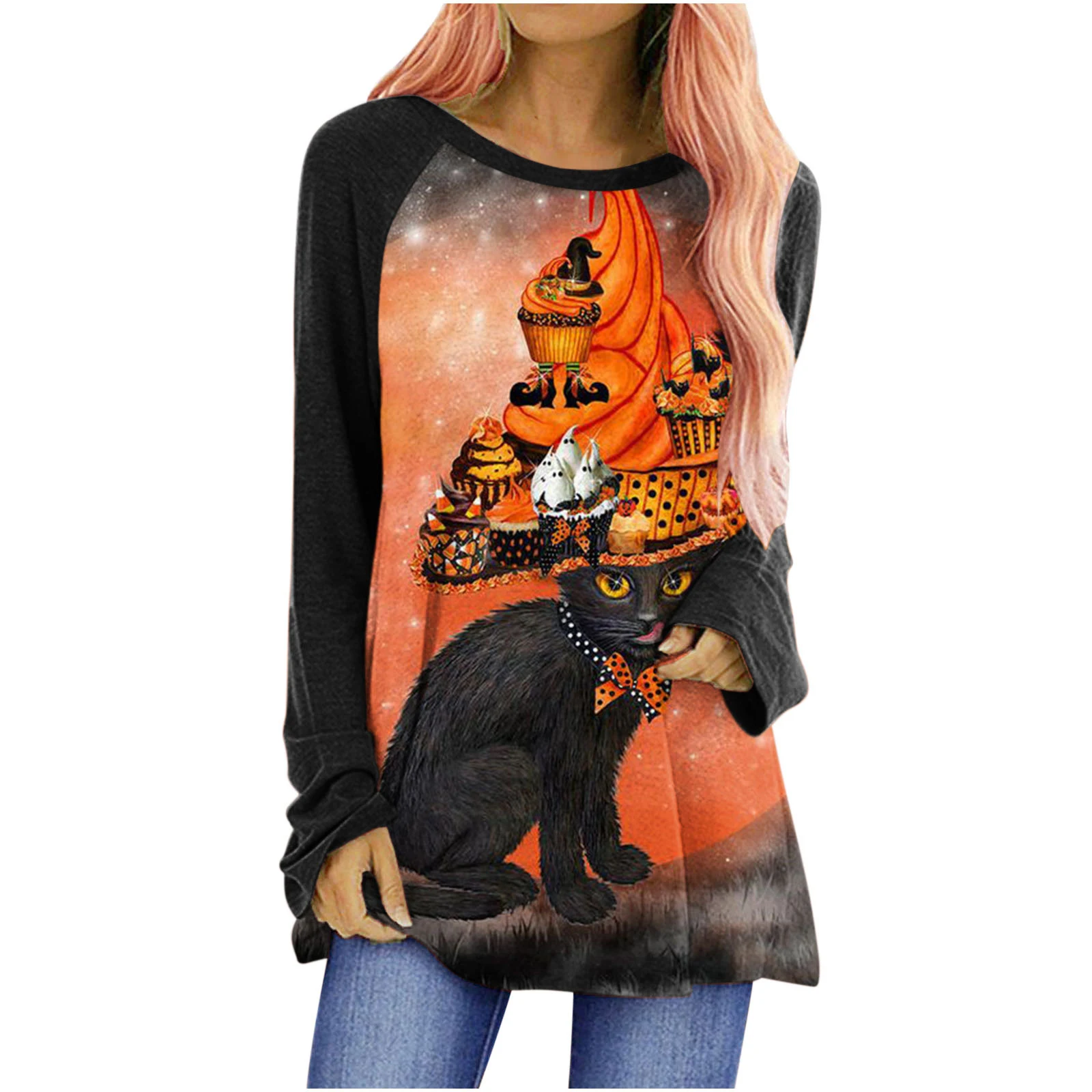 Ženska široka majica sa dugim rukavima sa okruglim izrezom