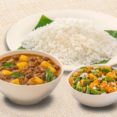 Black Chana, Mix Veg Poriyal With Steamed Rice