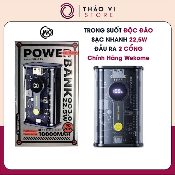 Sạc Dự Phòng Wekome Trong Suốt Hỗ Trợ Sạc Nhanh 22.5W Chính Hãng