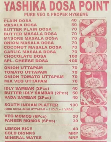 Yashika Dosa Point menu 