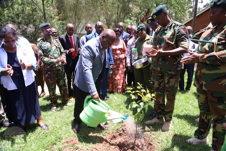 Kakamega Governor Fernandez Barasa joins residents and forest officials in planting trees at the Kakamega forest on Friday, September 30.