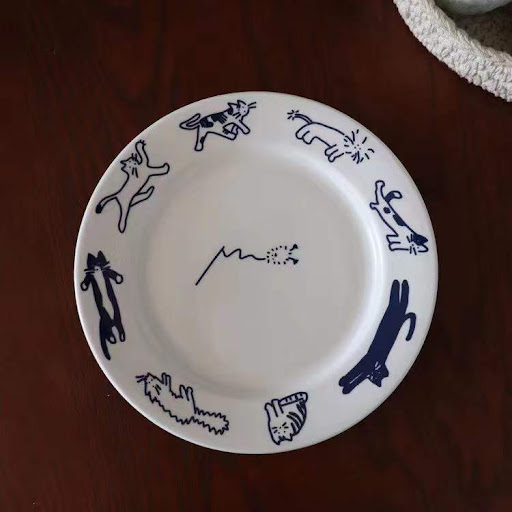 Title 2, Retro Kitten Blue Ceramic Breakfast Plate, Dess...