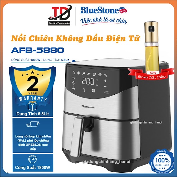 Nồi Chiên Không Dầu Điện Tử Bluestone Afb - 5880, Dung Tích 5.5L, Thiết Kế Hiện Đại, Bảo Hành Chính Hãng 2 Năm