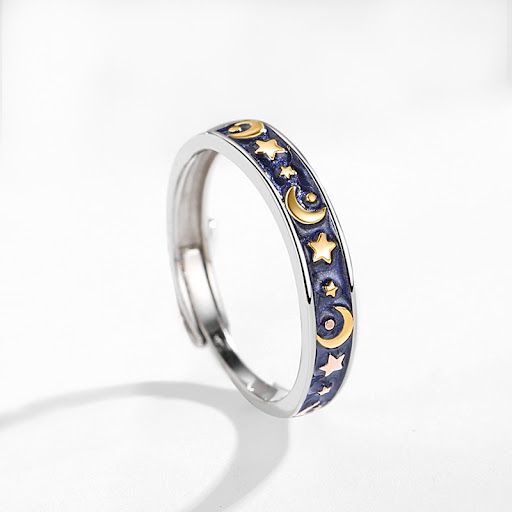Title 3, Sun Moon Galaxy Sterling Silver 925 Couple Ring...