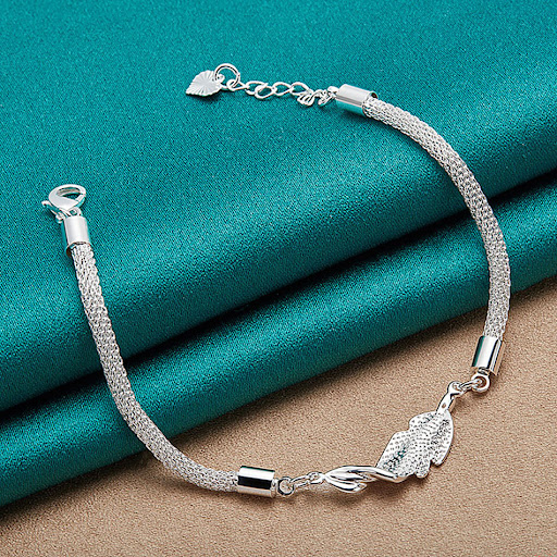 Title 5, Silver Jewelry Hollow Fine Mesh Hanging Leaf Br...