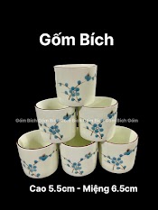 Bộ Ấm Tích Men Kem Vẽ Hoa - Gốm Sứ Bát Tràng