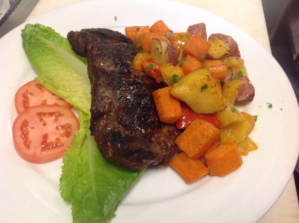 Steak w/ roasted potatoes and vegetables