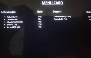 Thane Villa menu 