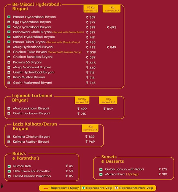 Biryani By Kilo menu 