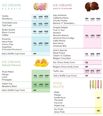 Giani's Ice Cream menu 