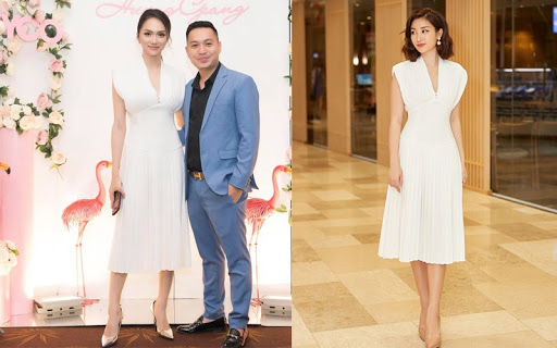Khi chọn lựa những trang phục đơn giản như kiểu đầm trắng xếp ly này, <b>Hương Giang</b> và <b>Đỗ Mỹ Linh</b> rất biết cách tạo điểm nhấn và ghi điểm cho riêng mình.