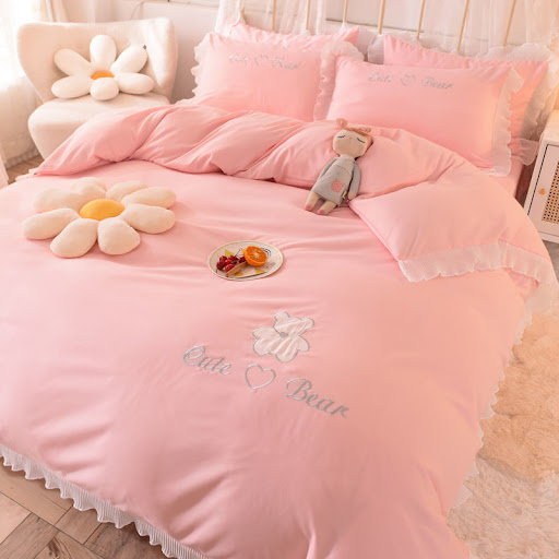 Title 3, Cotton four-piece lace bed sheet set, skin-frie...