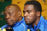 Ephraim Mashaba coach of South Africa and Senzo Meyiwa during the South African National soccer team press conference at Cape Town Stadium on September 09, 2014 in Cape Town, South Africa.