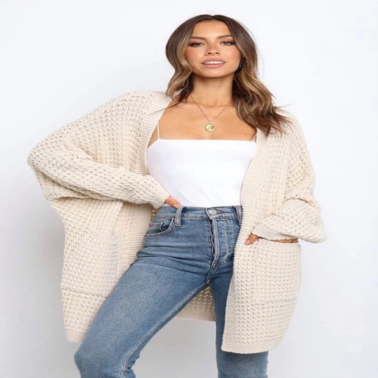 Novo estilo feminino malhas cor sólida longa