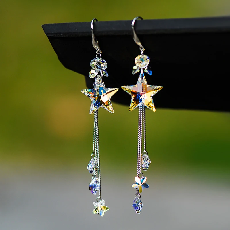 Long XINGX Artificial Crystal Earrings with Tassels, a Stylish Accessory for Women. Perfect for Gifts and Parties, Featu