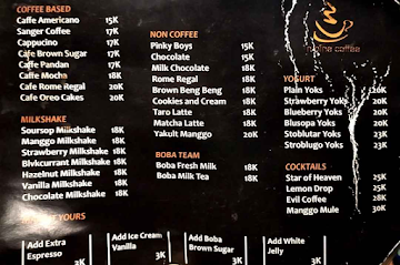 N Nine Coffee menu 