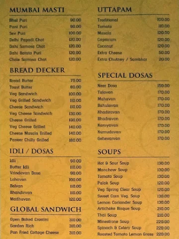 Govinda's menu 