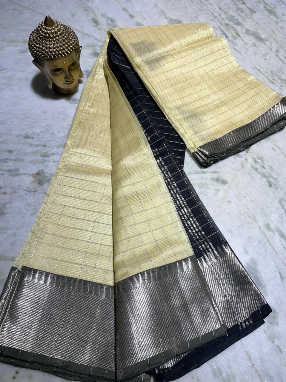 mangalagiri pure pattu by cotton 150/50 big border with jari checks ...