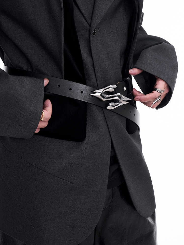 Title 2, Metal Letter Two-layer Leather Mens Belt. Styl...