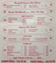 Eastern Sweets menu 1