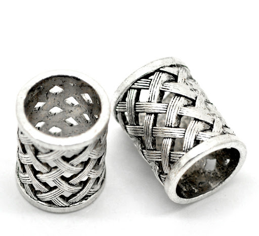 Title 3, Ancient Silver Hollow Carved Large Hole Beads O...