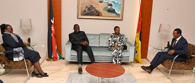 Mozambique Minister of Foreign Affairs and Cooperation of Mozambique Verónica Nataniel Macamo Dlhovo, President William Ruto, First lady Rachel Ruto and Foreign Affairs CS Alfred Mutua in Maputo on August 10, 2023