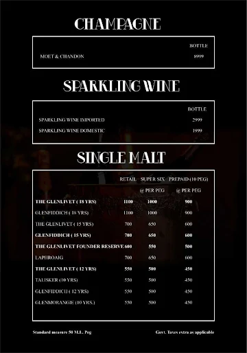 Royal Sky menu 