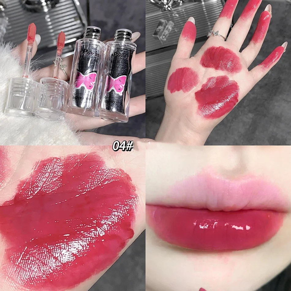 Cappuvini Kit 3 Batons Lacquer Espelho Borboleta Fofo, Leve e Hidratante, Brilho Labial para um Look Incrível e Lábios Perfeitos