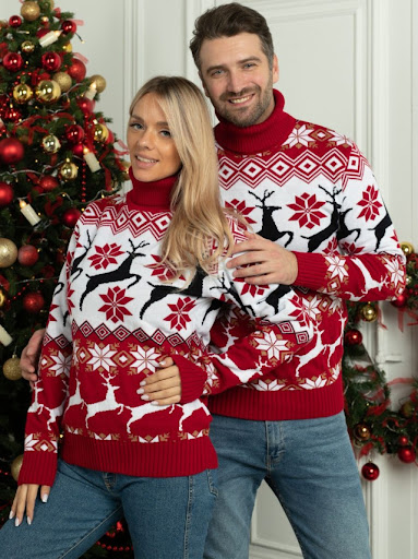 Title 8, Mens and Womens Christmas Elk Jacquard Long S...
