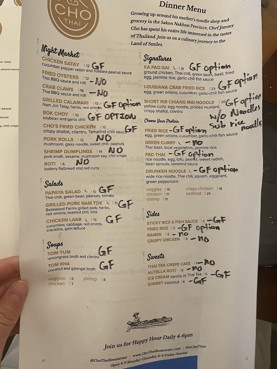 Cho Thai gluten-free menu