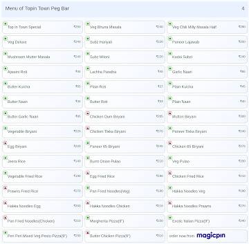 Topin Town Peg Bar menu 