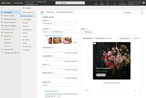 Screenshot of Microsoft Advertising Ad Creator