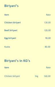 Mugal Biryani menu 2