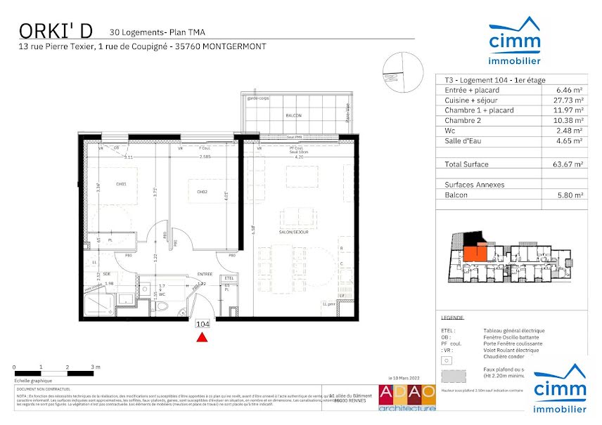 Vente appartement 3 pièces 64 m² à Montgermont (35760), 263 000 €