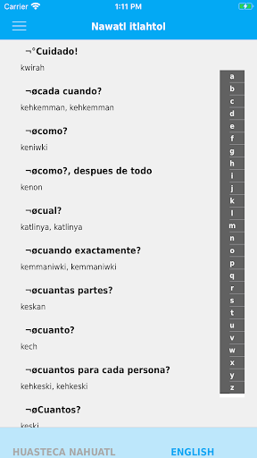 Screenshot Trilingual Nahuatl Dictionary