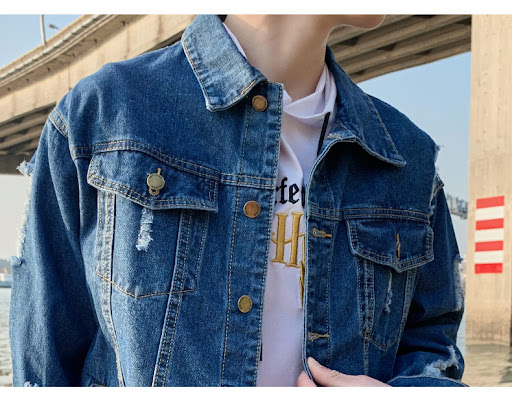 Title 3, Ripped Denim Jacket Mens Korean Style – Stylis...