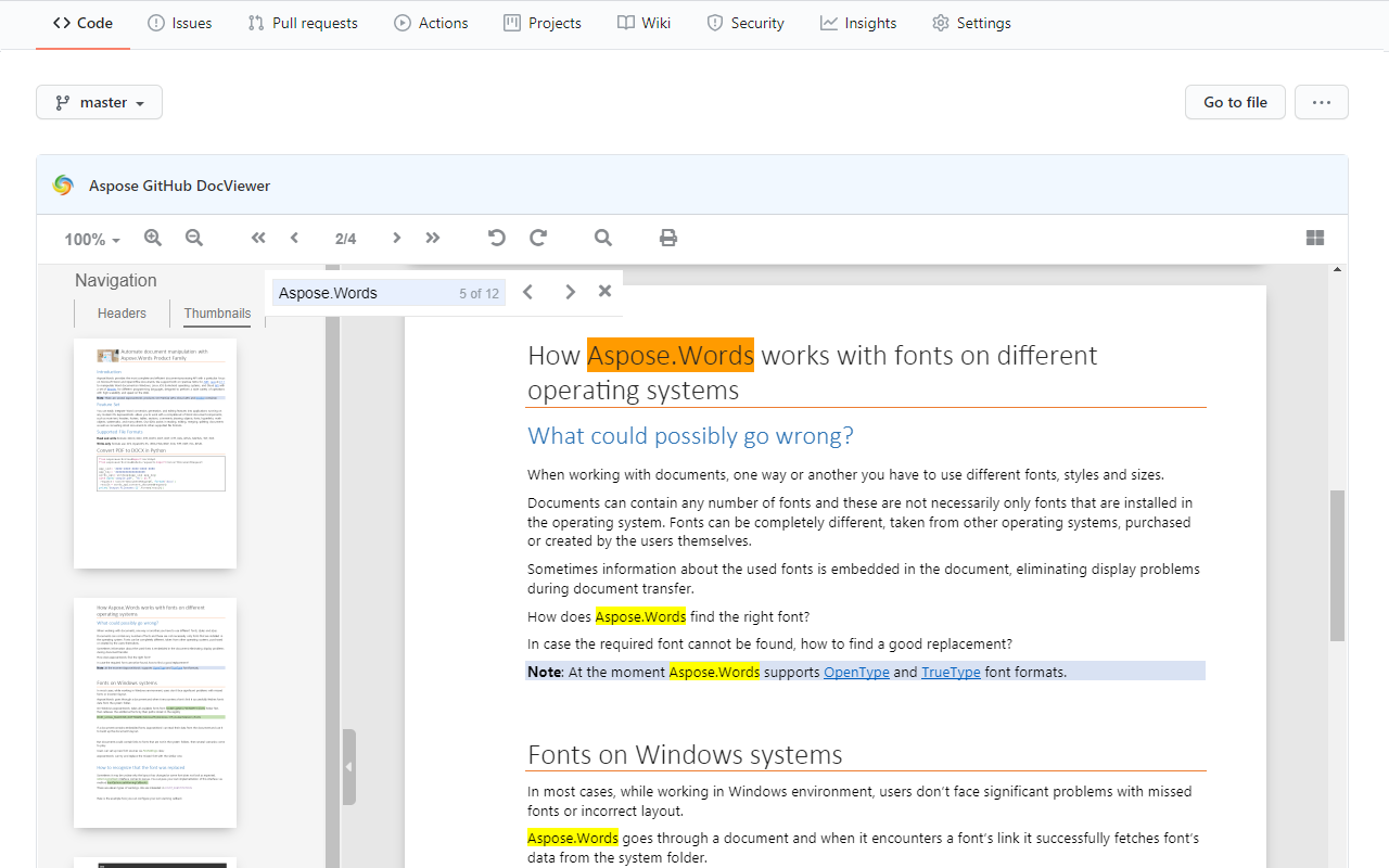 Aspose GitHub DocViewer Preview image 5
